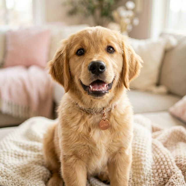 Happy golden retriever with a bright, sparkling smile after anesthesia-free dental cleaning by Pet Tooth Fairy