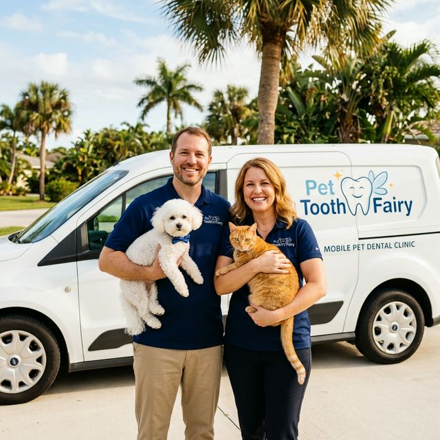 Pet Tooth Fairy team posing with their mobile dental van